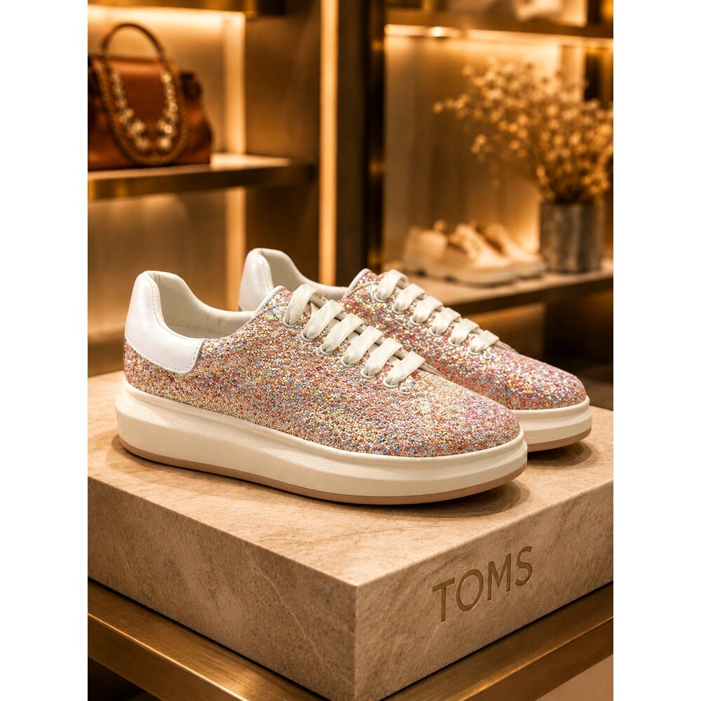 Blondo Women's Diva Lace-Up Low-Top Sneakers Blush Sequin 9